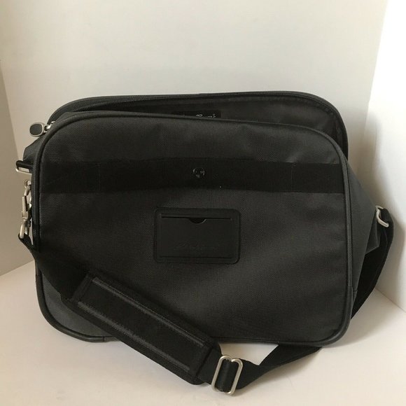 Eddie Bauer Carry On Computer Laptop Briefcase Bag Black Leather Trim 17"